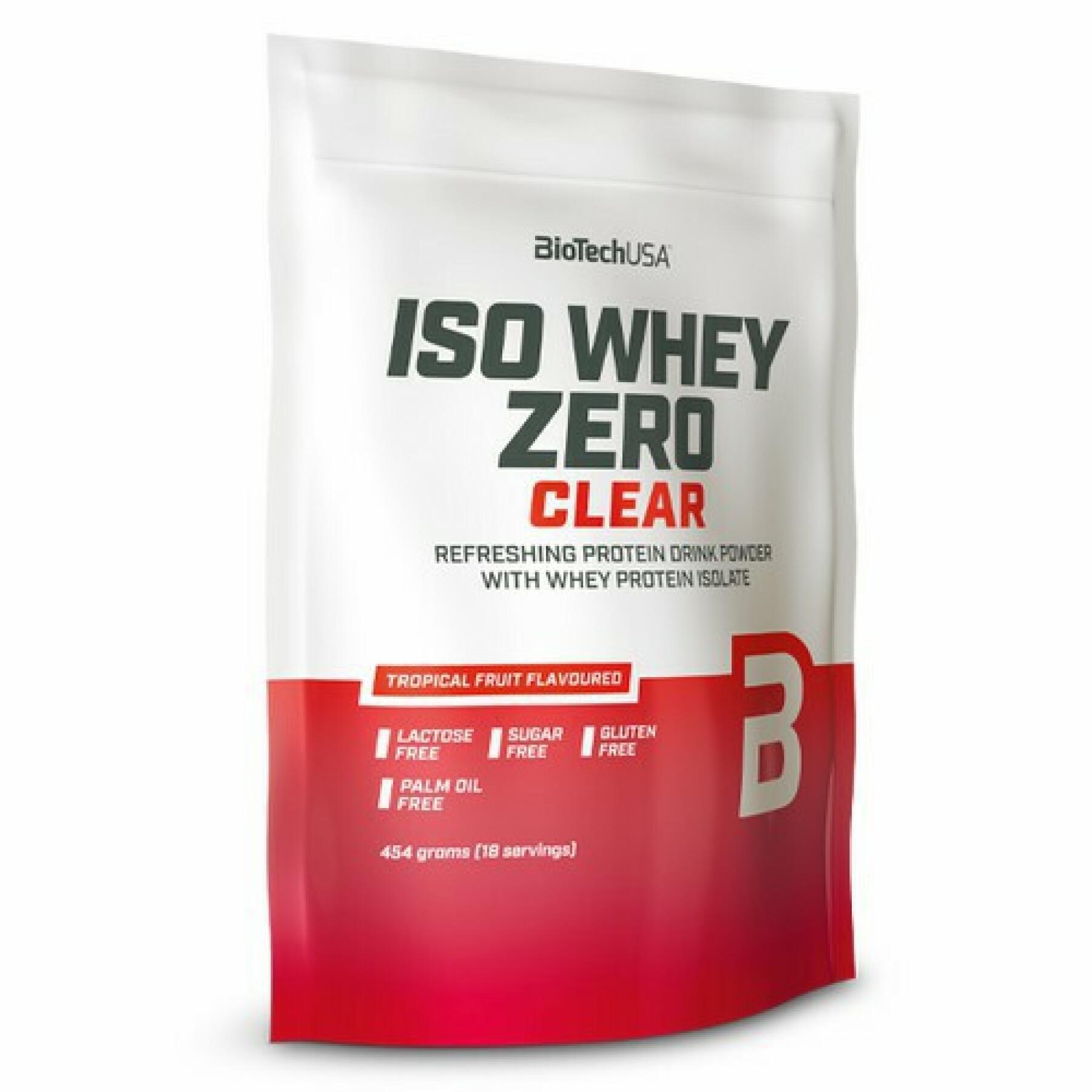 Packs of 10 bags of protein Biotech Usa iso whey zero clear - Fruits tropicaux 454g